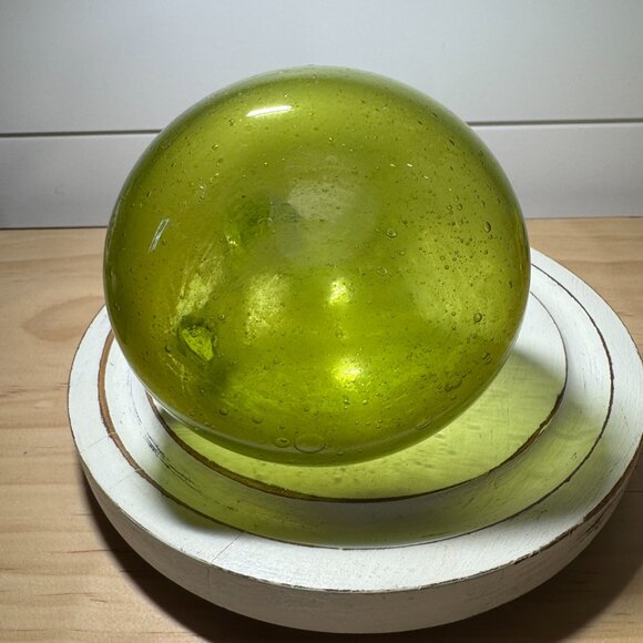 VTG Blown Avacado Green Pitcher Bubble Glass 5.75” Applied Handle - Picture 2 of 3